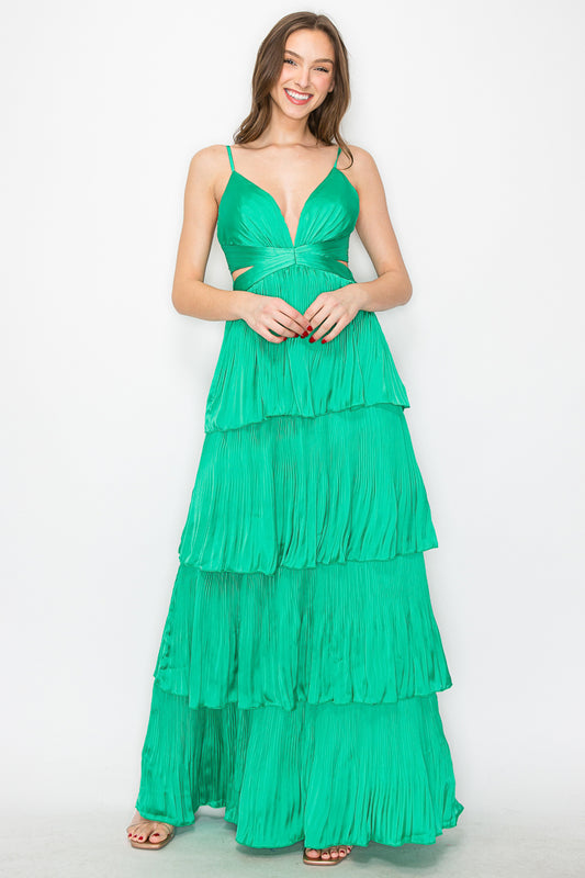 Daphne Satin Pleated Tiered Gown