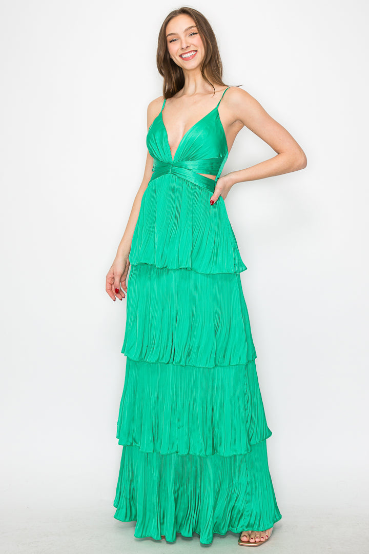 Daphne Satin Pleated Tiered Gown