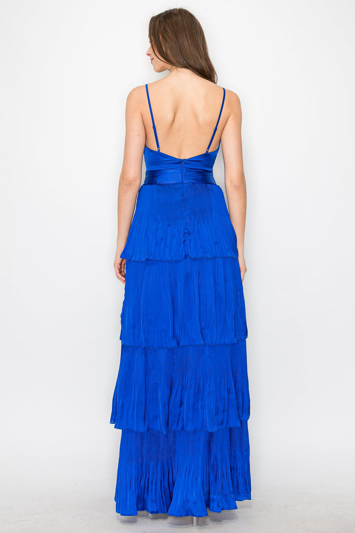 Daphne Satin Pleated Tiered Gown