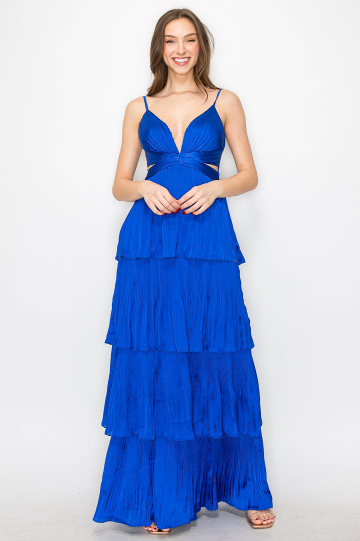 Daphne Satin Pleated Tiered Gown