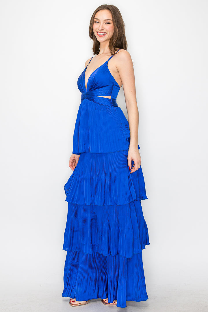 Daphne Satin Pleated Tiered Gown