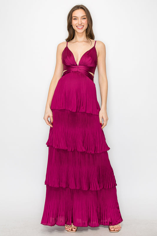 Daphne Satin Pleated Tiered Gown