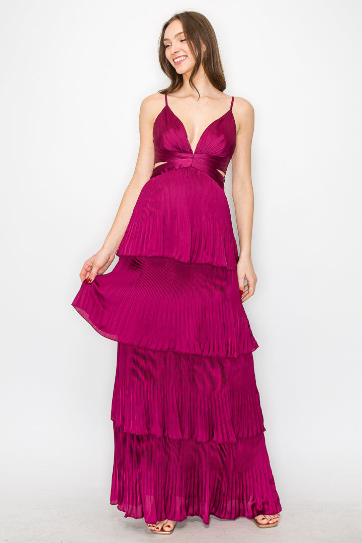 Daphne Satin Pleated Tiered Gown