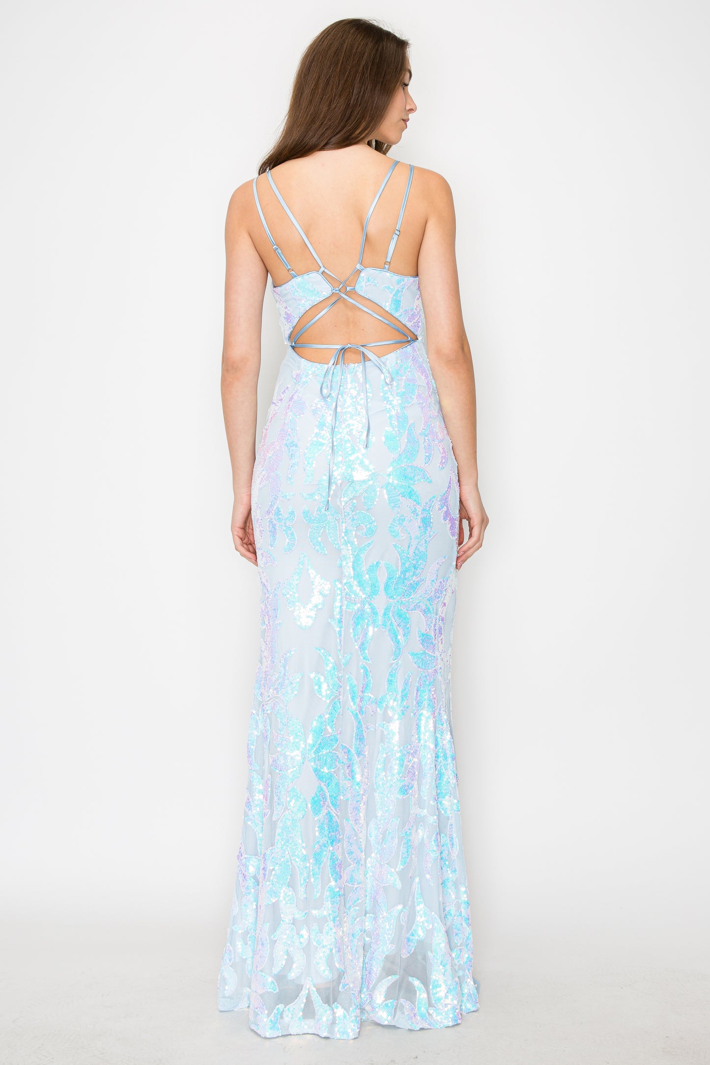 Kylie Sequin Gown with Lace-Up Back