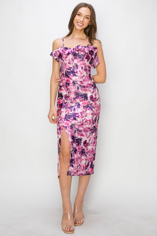 Floral Sleeveless Ruffle Midi Dress