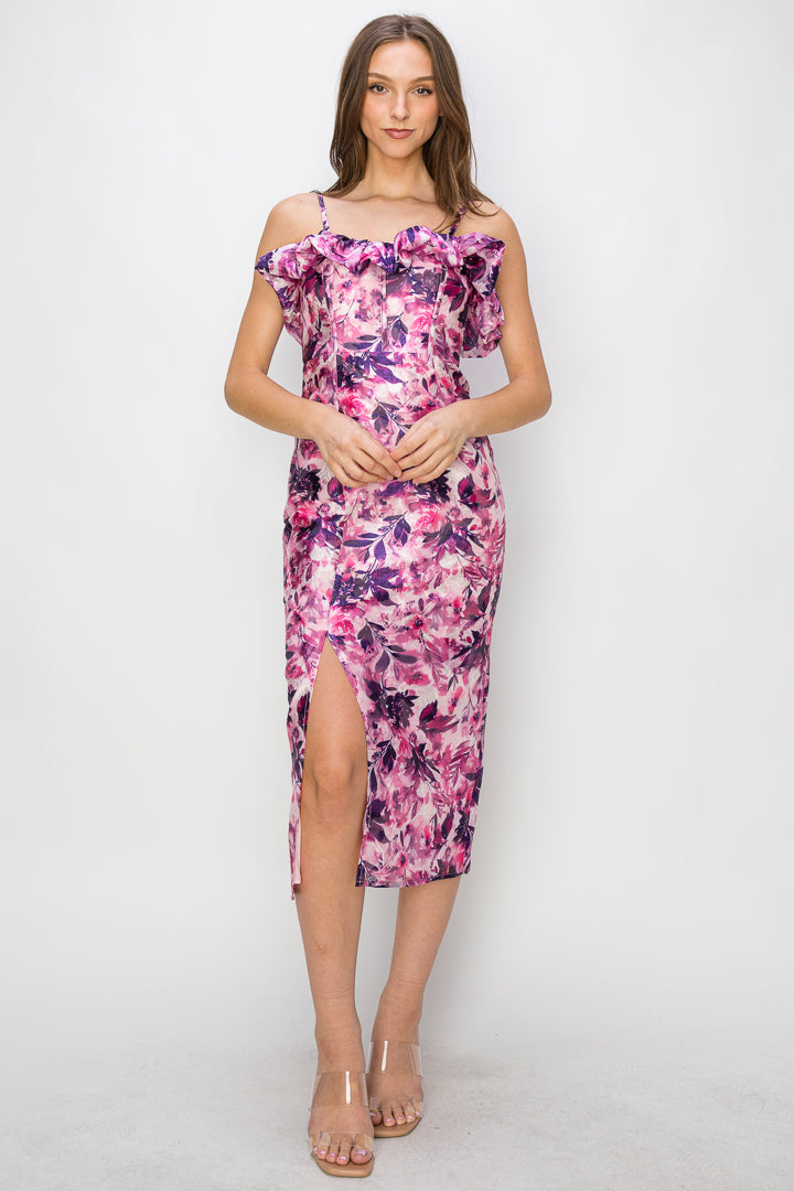 Floral Sleeveless Ruffle Midi Dress