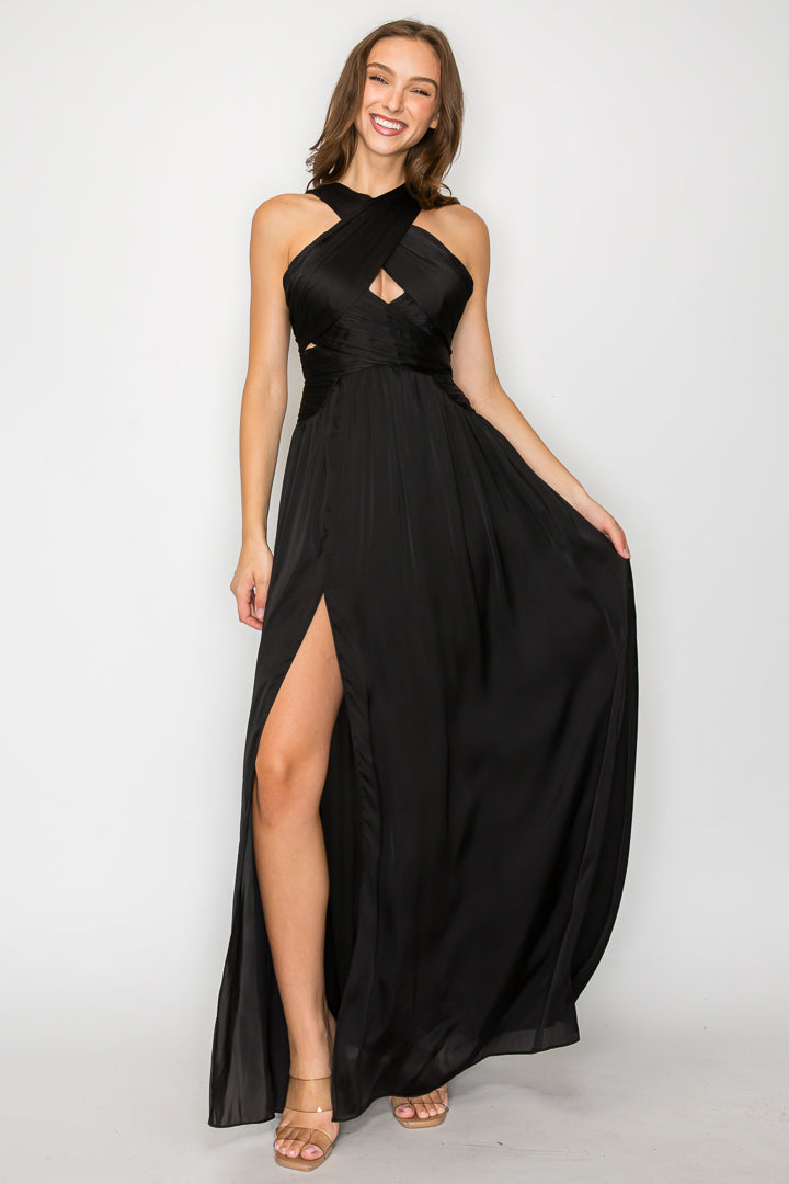 Vivi Halter Cut Out Satin Dress