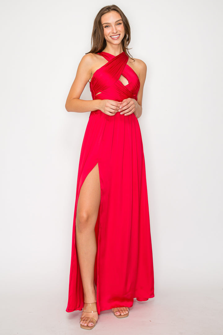 Vivi Halter Cut Out Satin Dress