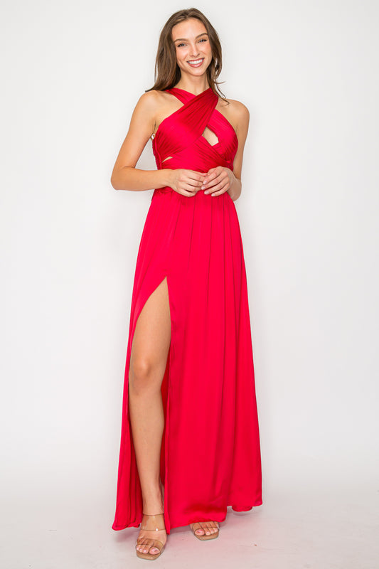 Vivi Halter Cut Out Satin Dress