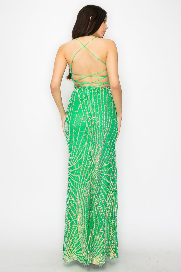 Roxy Iridescent Sequin Maxi Dress With Tie Back