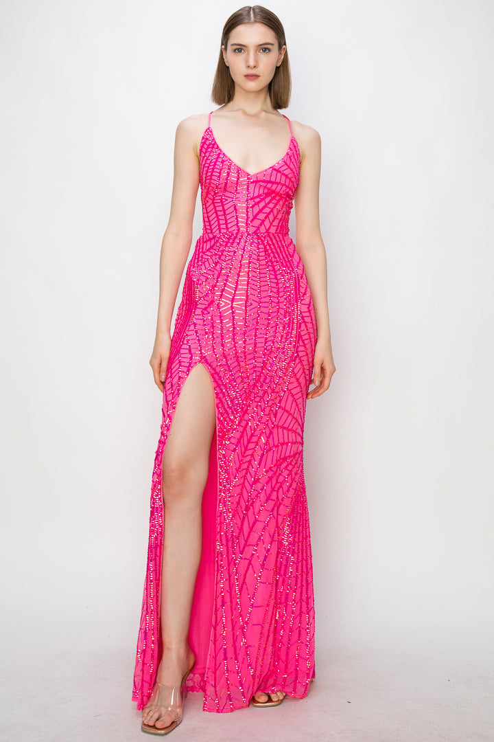 Roxy Iridescent Sequin Maxi Dress With Tie Back