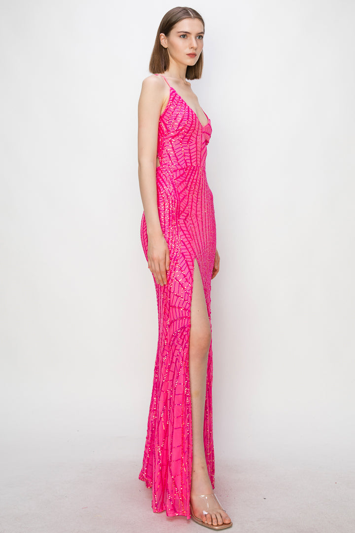 Roxy Iridescent Sequin Maxi Dress With Tie Back