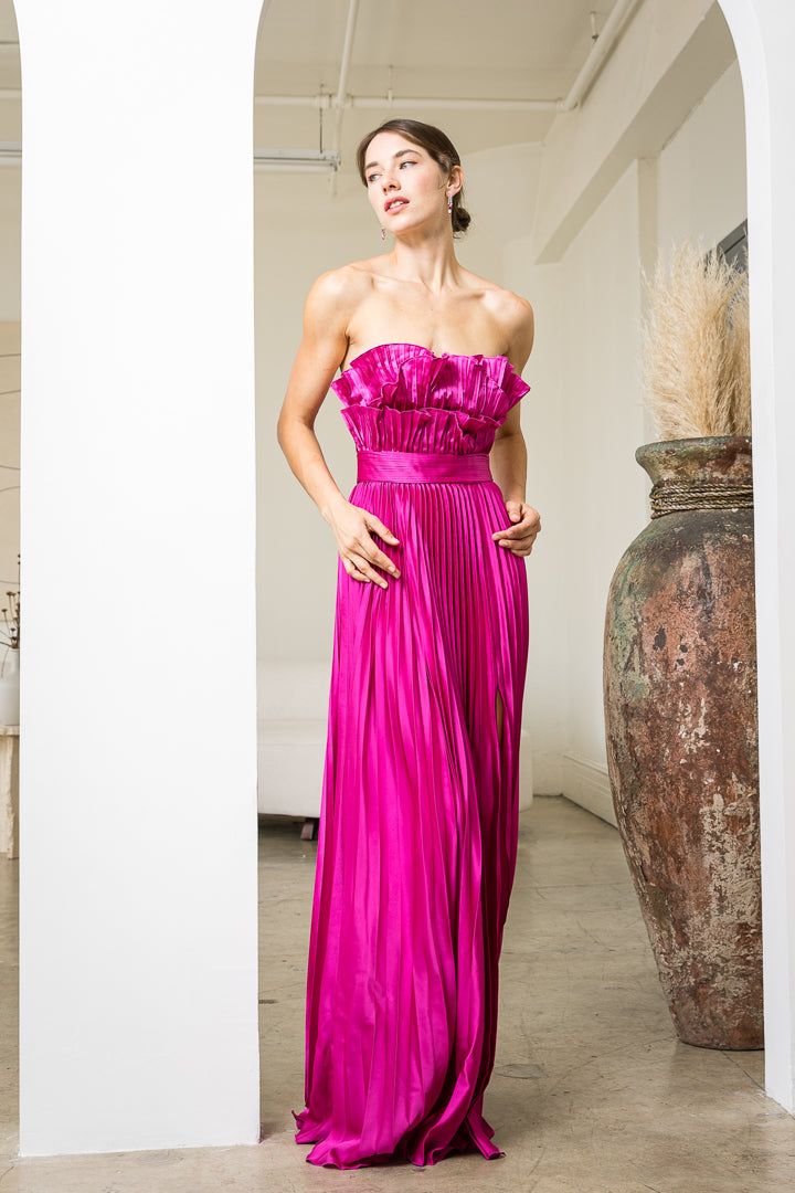 Lydia Pleated Dress with Lettuce Bodice