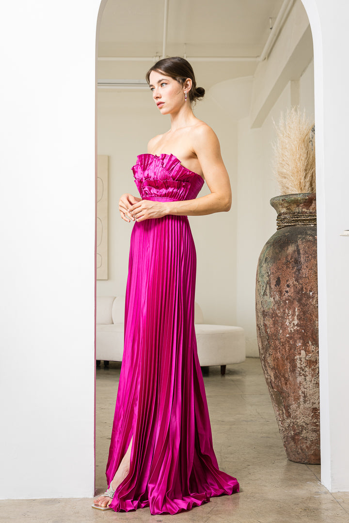 Lydia Pleated Dress with Lettuce Bodice