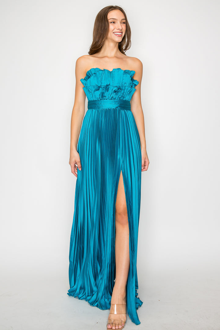 Lydia Pleated Dress with Lettuce Bodice