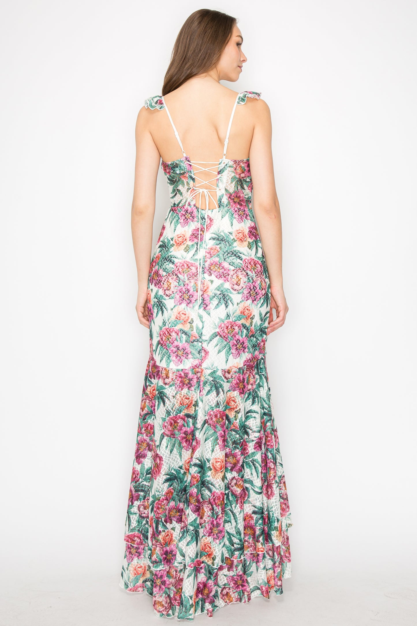 Alyssa Stretch Floral Ruffle Maxi Dress