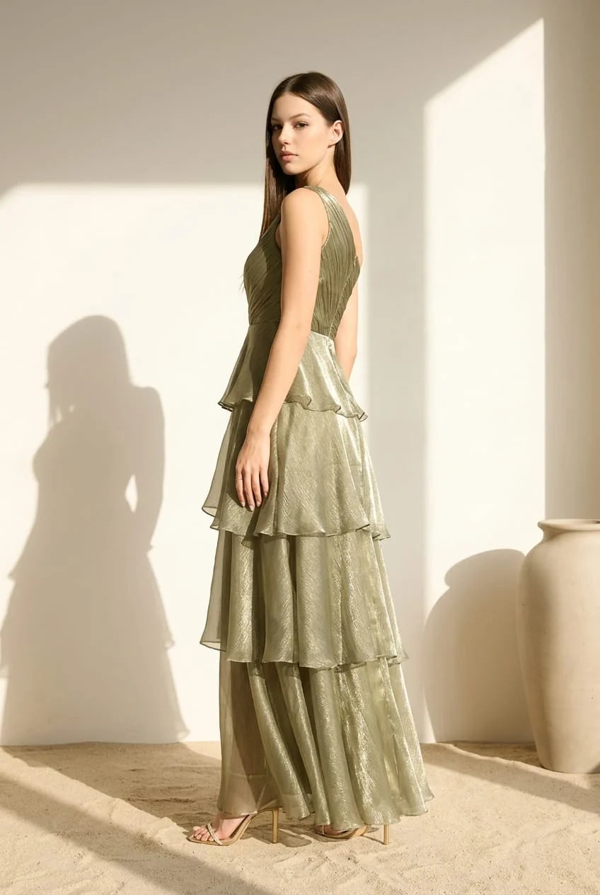 Jasmine One-Shoulder Tiered Organza Gown