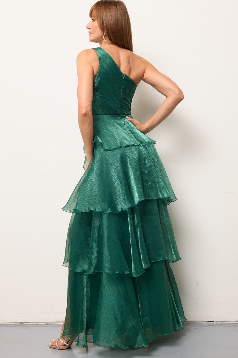 Jasmine One-Shoulder Tiered Organza Gown