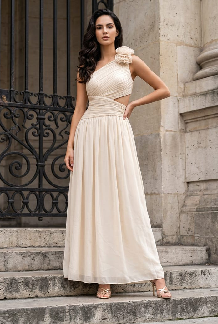 Huda One Shoulder Asymmetric Strappy Back Dress