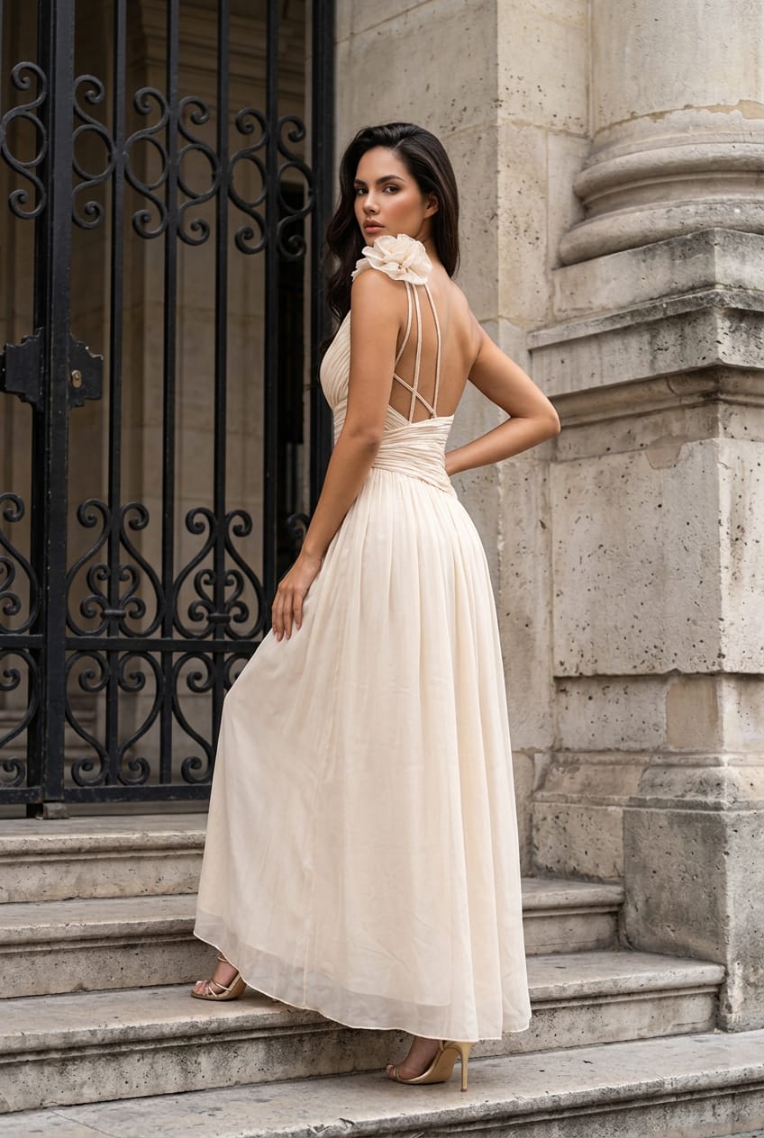 Huda One Shoulder Asymmetric Strappy Back Dress