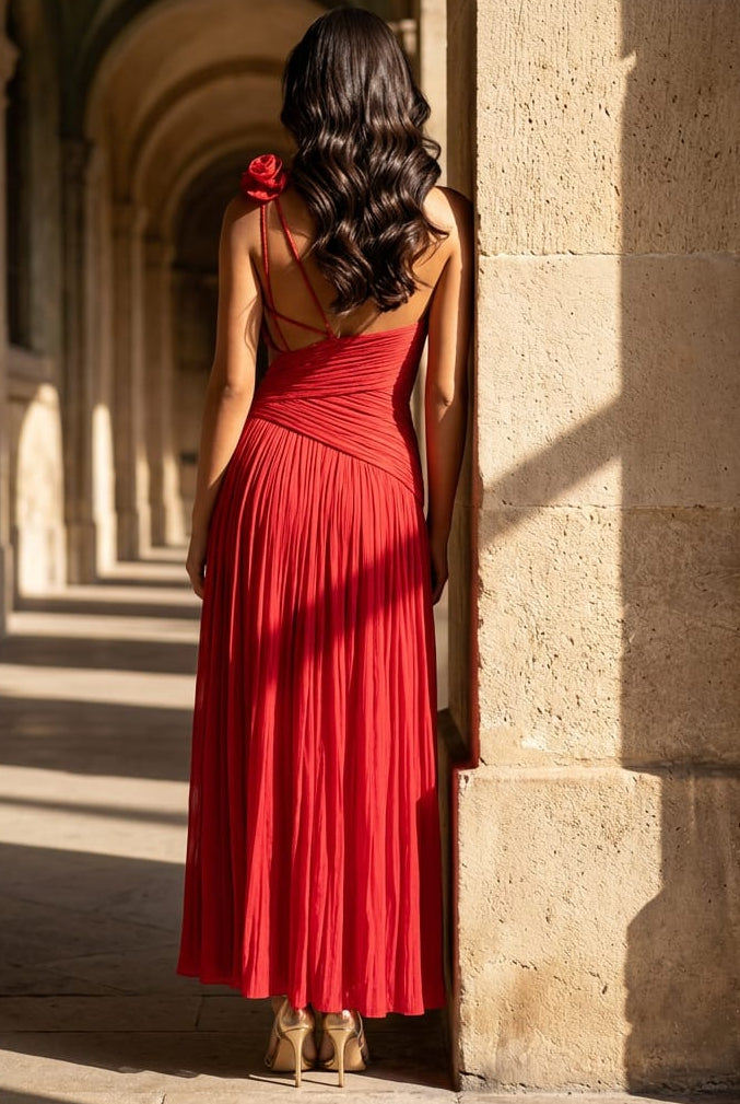 Huda One Shoulder Asymmetric Strappy Back Dress