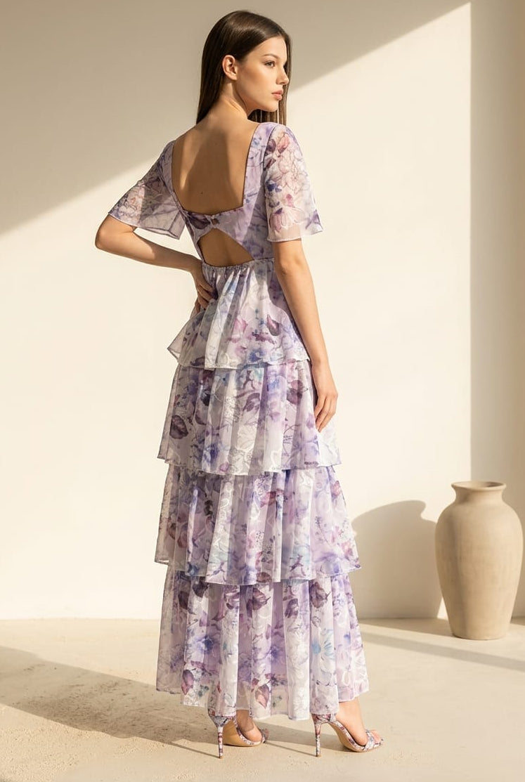 Natalie Flutter Sleeve Tiered Dress
