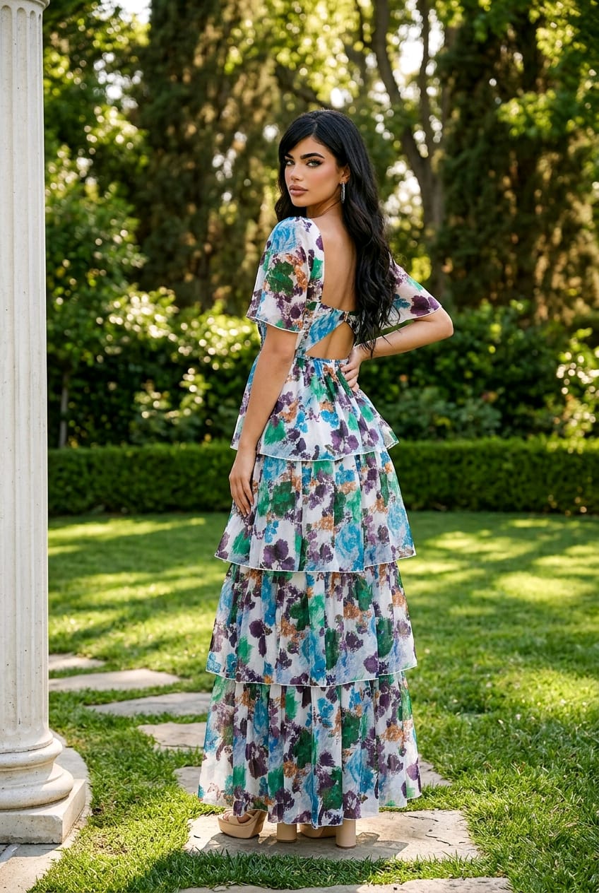 Nessa Flutter Sleeve Tiered Dress
