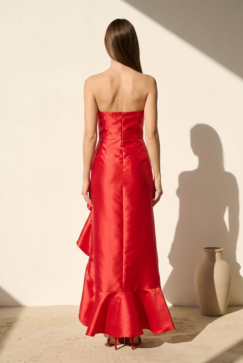 Raquelle Satin Twill Ruffle Dress