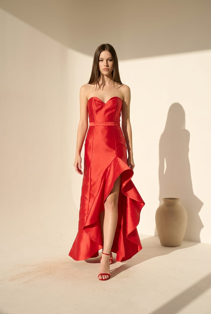 Raquelle Satin Twill Ruffle Dress