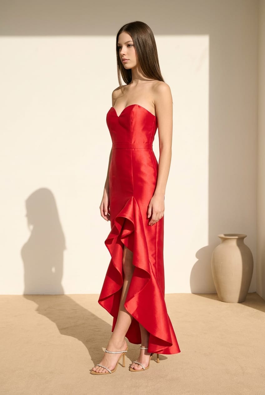 Raquelle Satin Twill Ruffle Dress