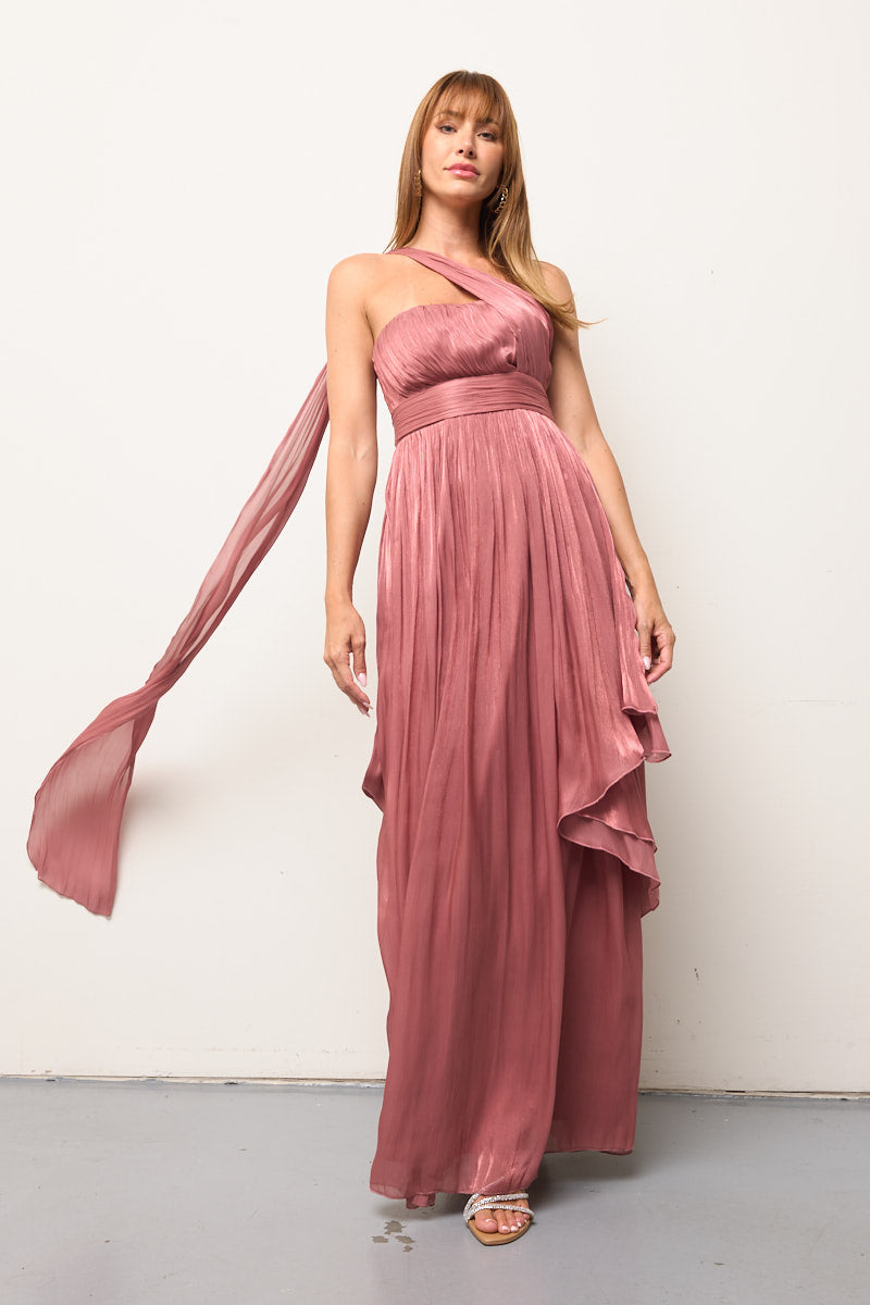 Ophelia Draped Shimmer Dress with Sash