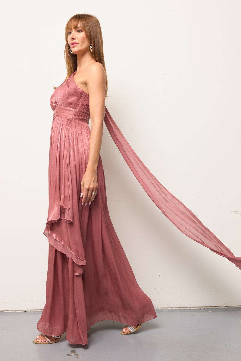 Ophelia Draped Shimmer Dress with Sash