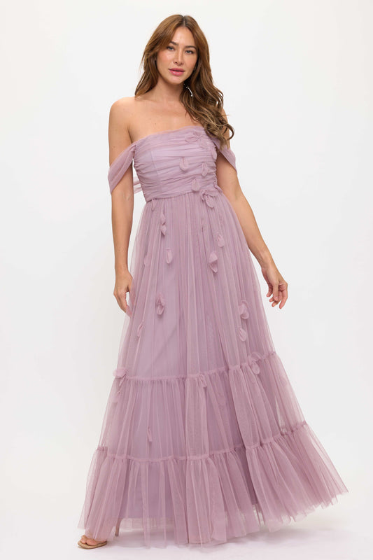 Delphi Mesh 3D Floral Maxi Dress