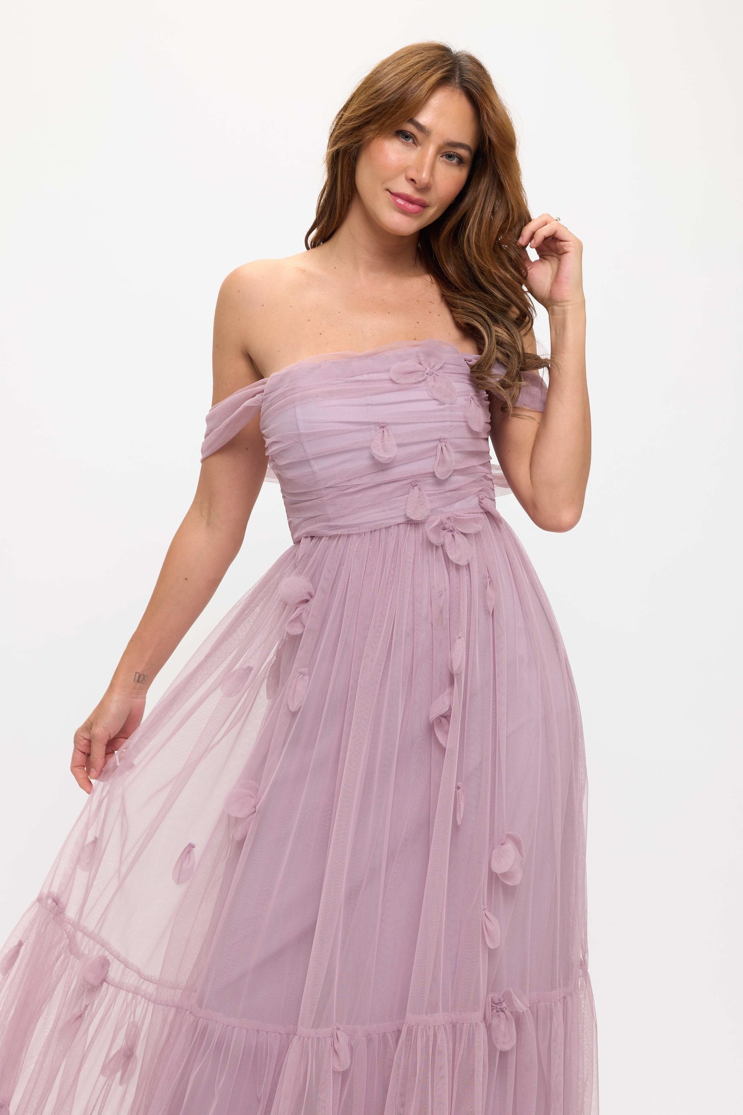 Delphi Mesh 3D Floral Maxi Dress