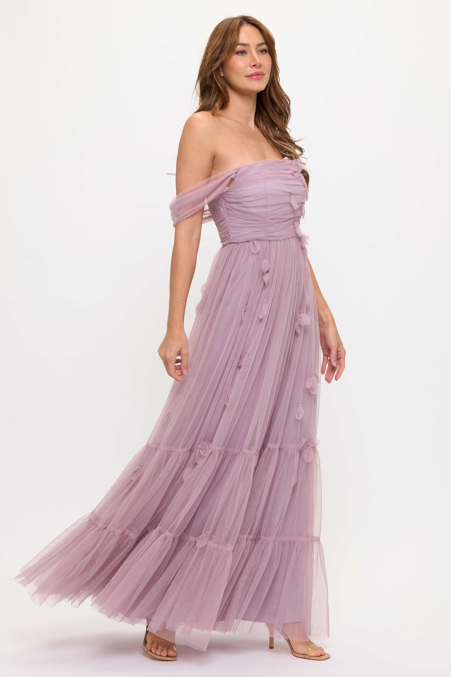 Delphi Mesh 3D Floral Maxi Dress