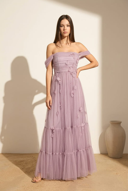 Delphi Mesh 3D Floral Maxi Dress