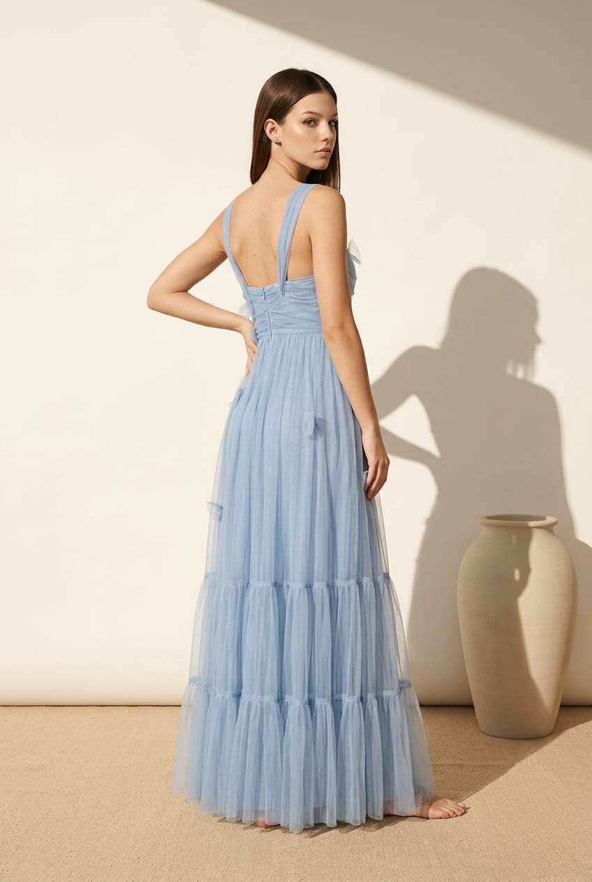 Delphi Mesh 3D Floral Maxi Dress