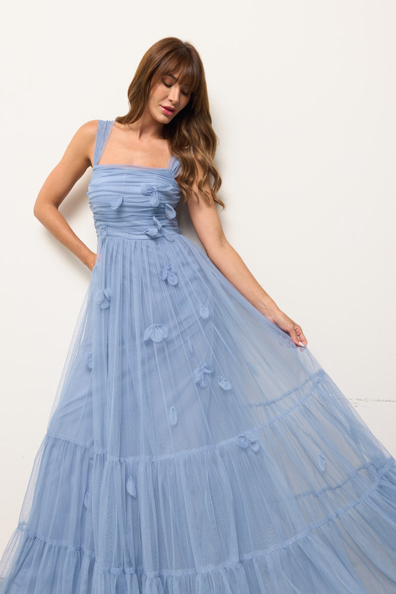 Delphi Mesh 3D Floral Maxi Dress