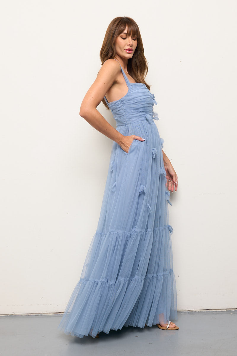 Delphi Mesh 3D Floral Maxi Dress