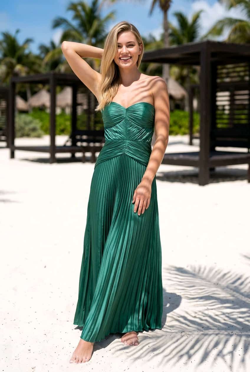Veronica Satin Strapless Maxi Pleated Dress