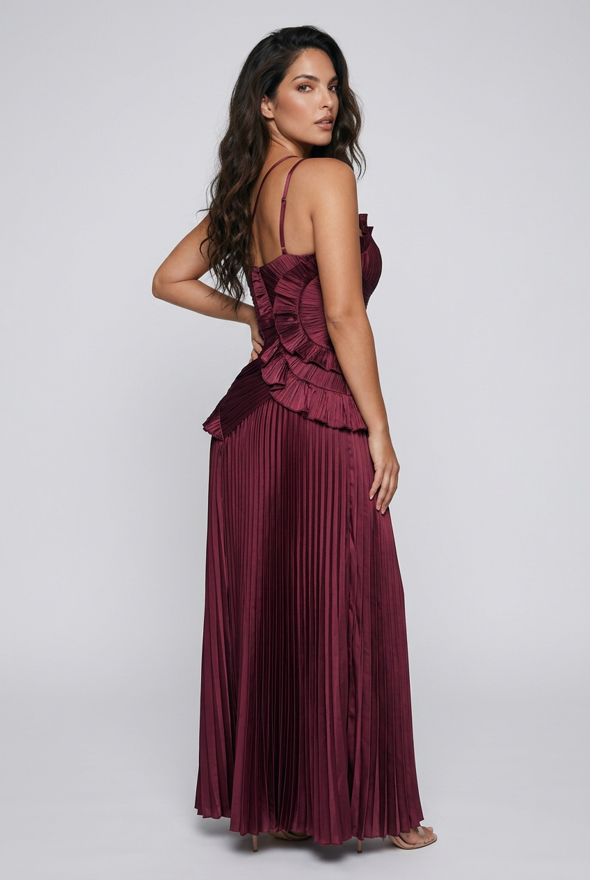 Linda Satin One Shoulder Ruffle Maxi Dress