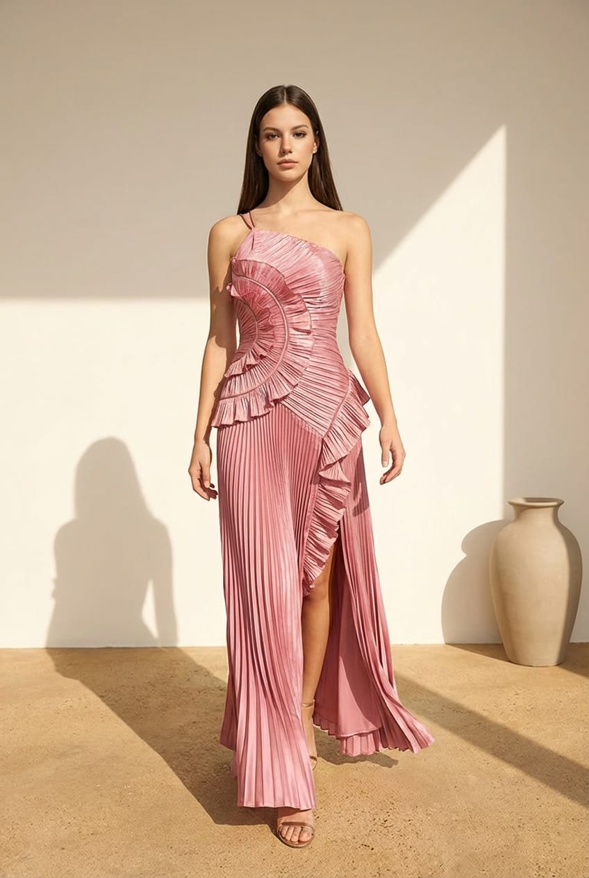 Ruffle Detailed Mauve Maxi side slit dress *PREORDER*
