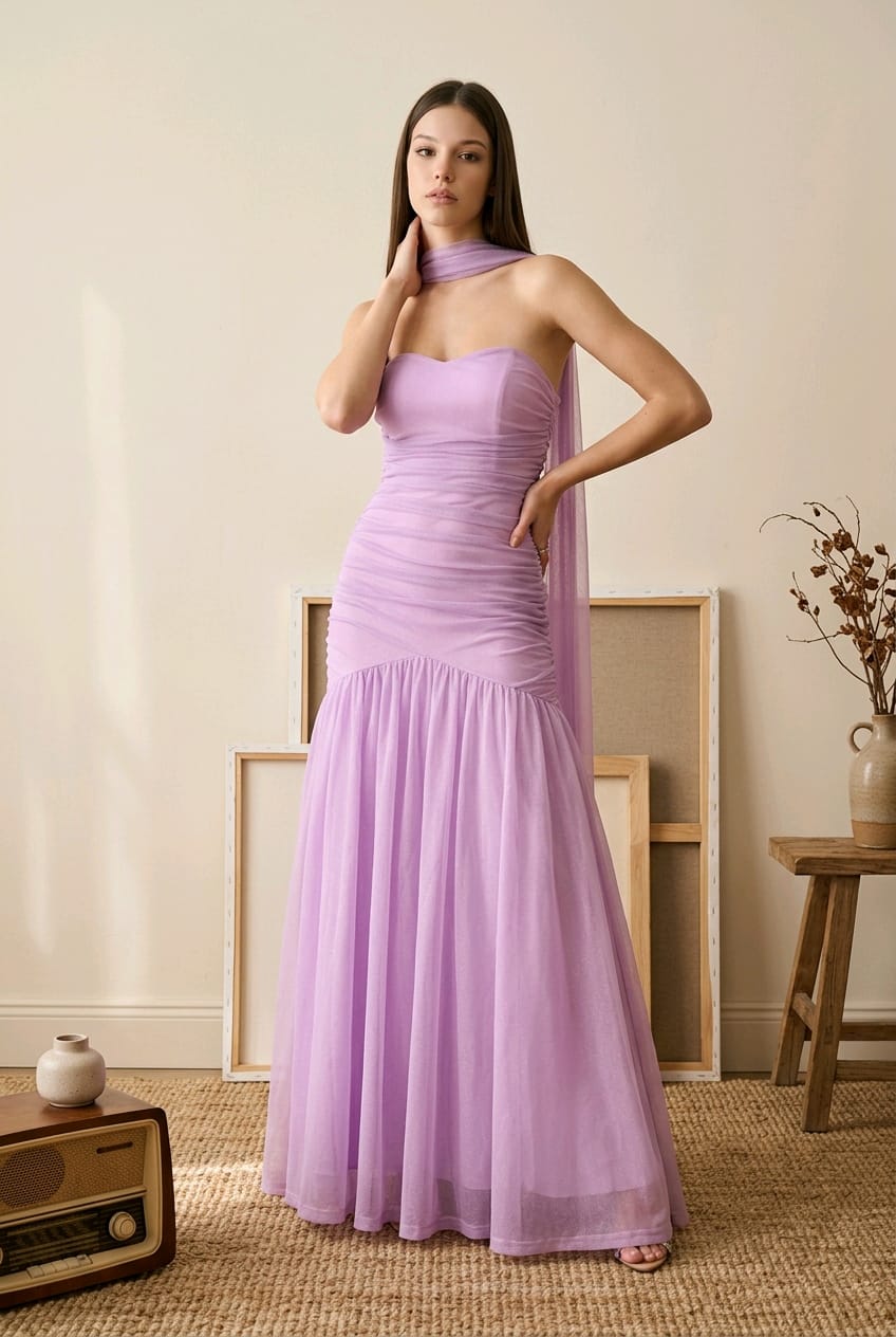 Meliora Mesh Neck Scarf Gown
