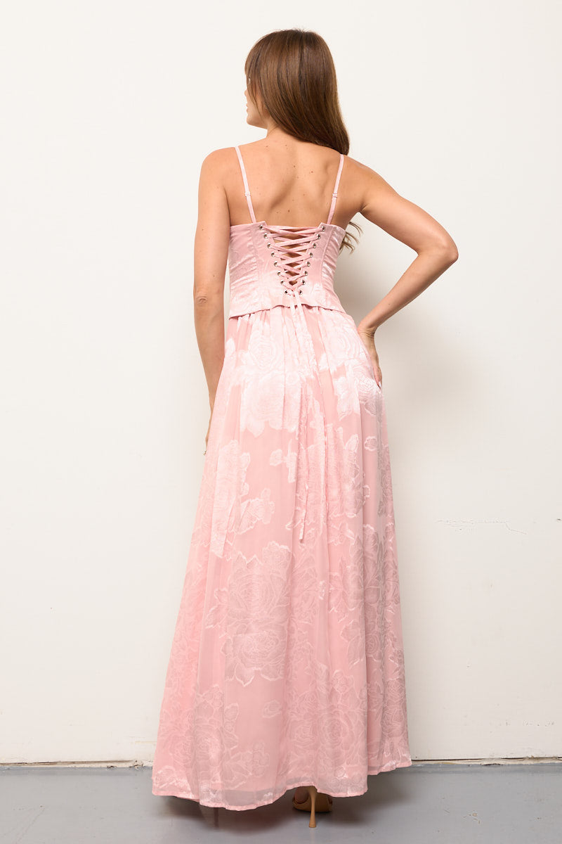 Angela Front Slit Lace Up Maxi Dress