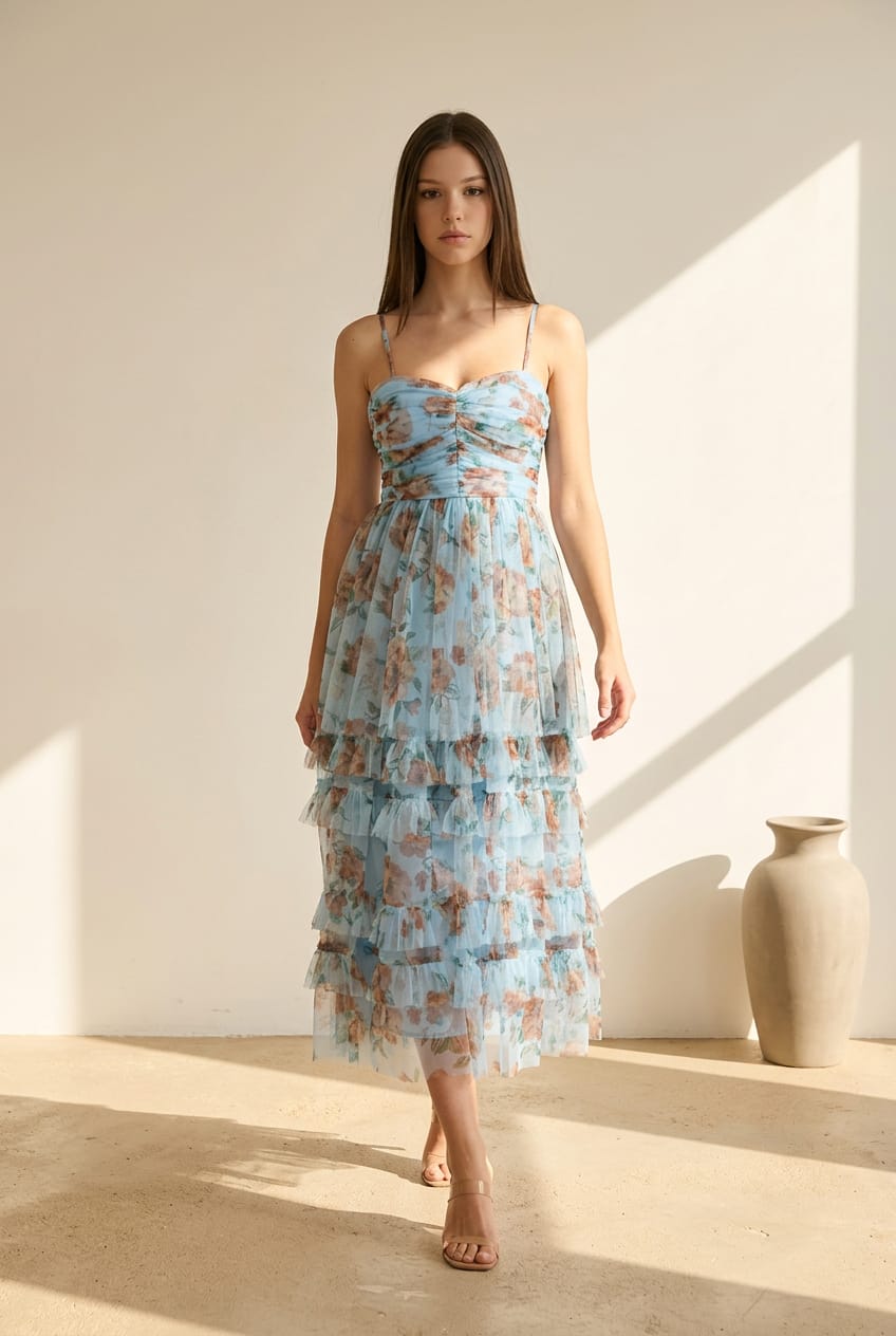 Alejandra Floral Tiered Midi Dress