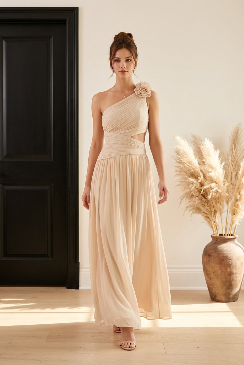 Huda One Shoulder Asymmetric Strappy Back Dress