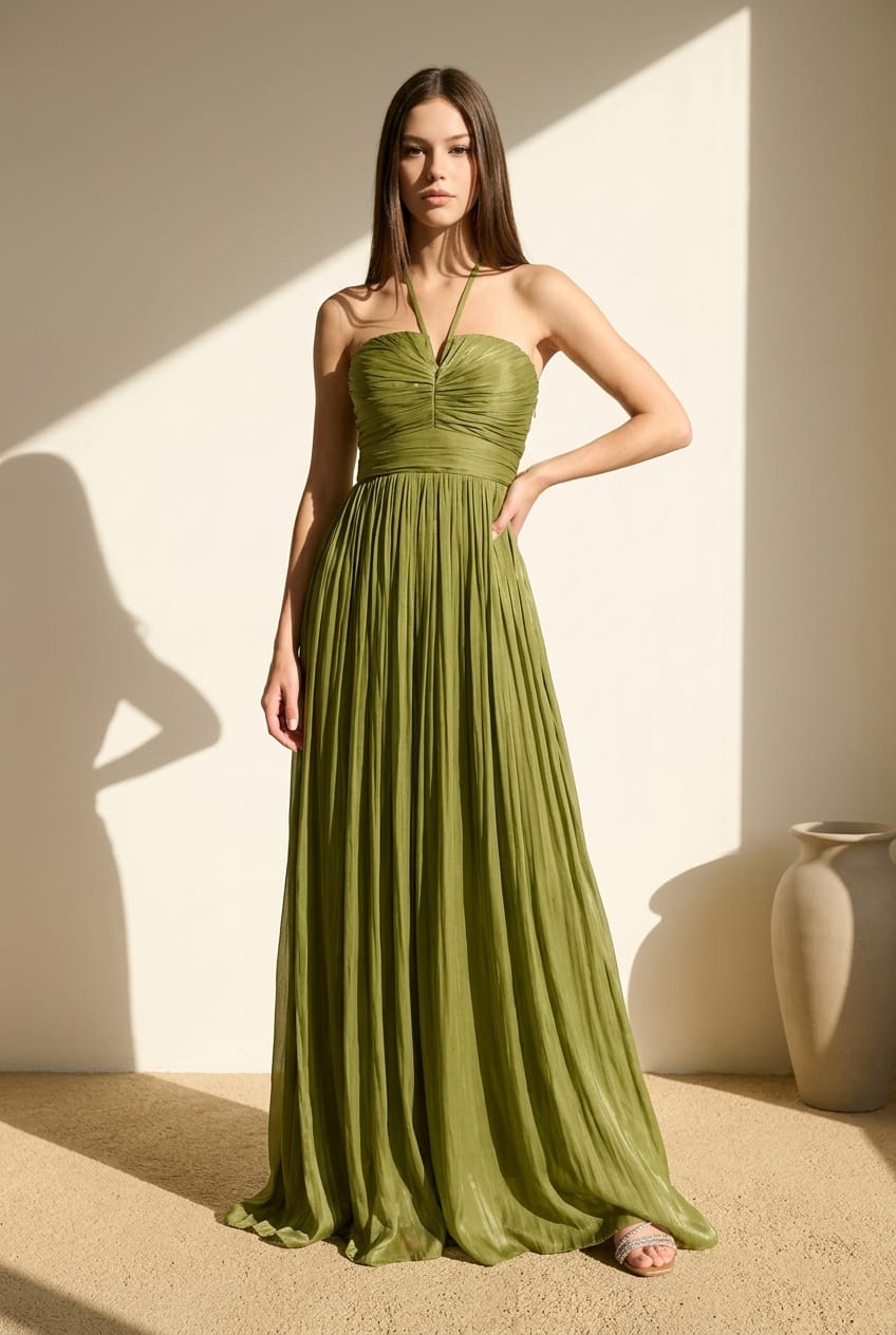 Eleanor Halter Gown with Scarf Train
