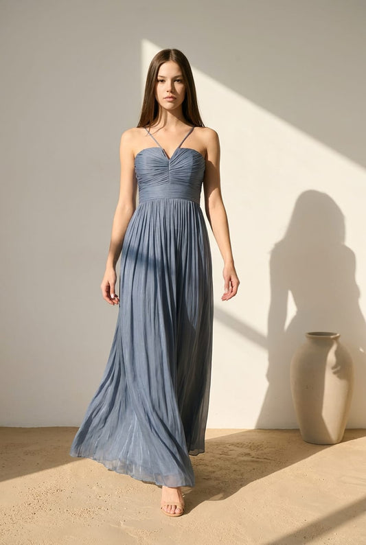 Eleanor Halter Gown with Scarf Train