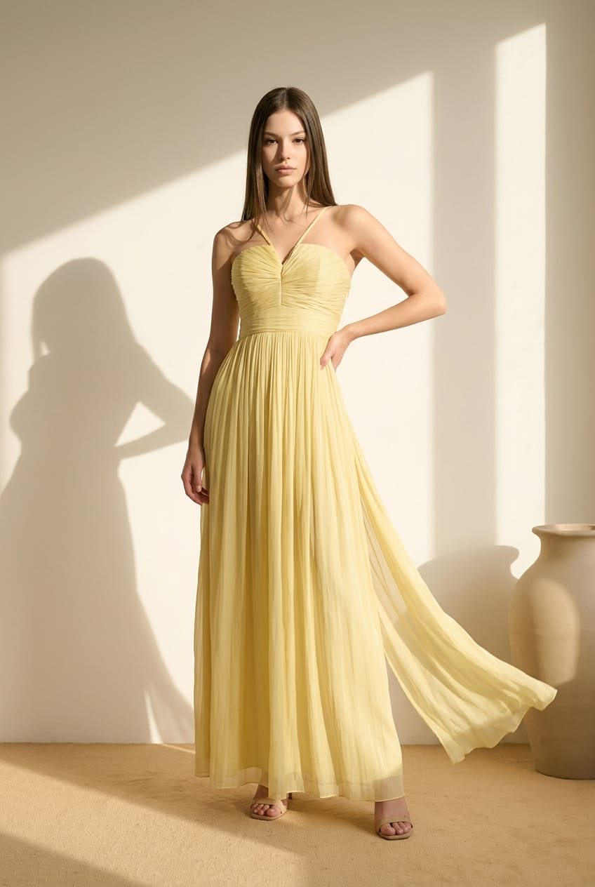 Eleanor Halter Gown with Scarf Train