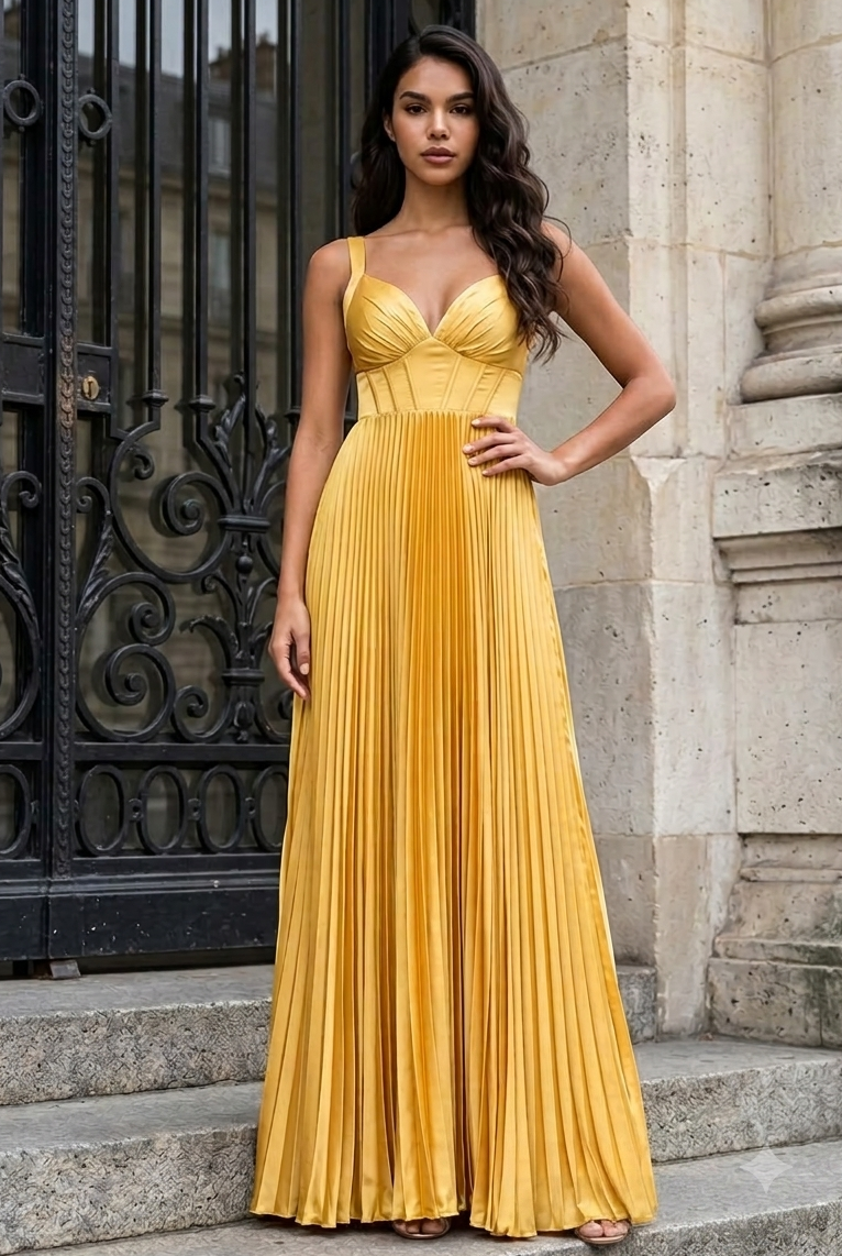 Farrah Satin Corset Pleated Dress